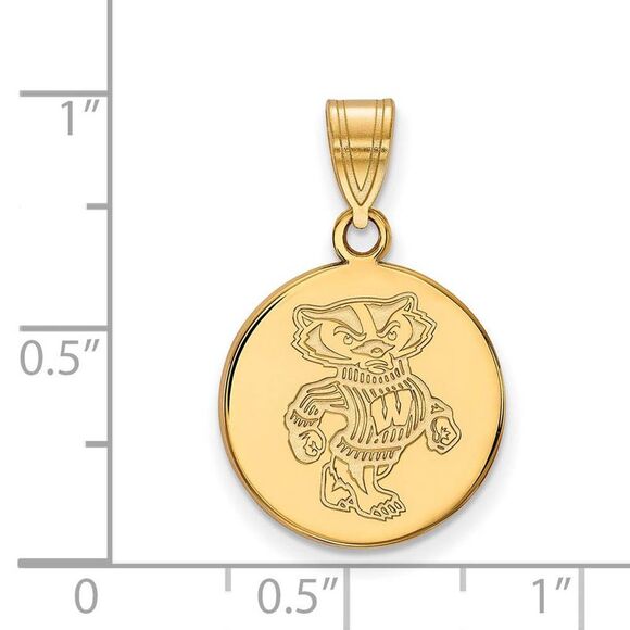 10k Yellow Gold U. of Wisconsin Medium Badgers Disc Pendant - Picture 2 of 4